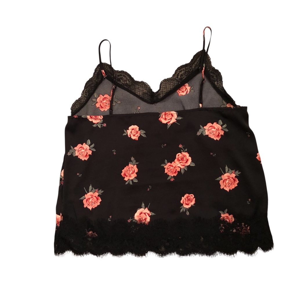 Y2K Black Satin Cami with Rose Print & Lace Trim Size S Feminine Cottagecore - Picture 5 of 5